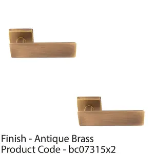 2 PACK - Premium Large Flat Door Handle Set - Antique Brass Designer Lever on Square Rose