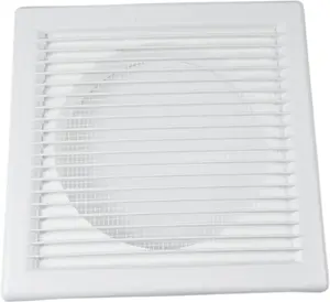 Square White Ventilation Grille with Flyscreen -Round 100mm or 4 inch Spigot - Vent Cover for Bathroom/ Kitchen - Louvered Grill