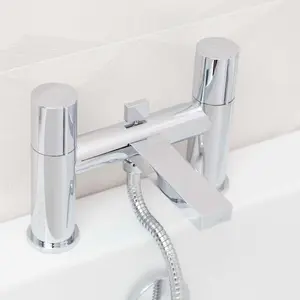 Enzo Polished Chrome Round Deck Mounted Bath Shower Mixer Tap with Handset