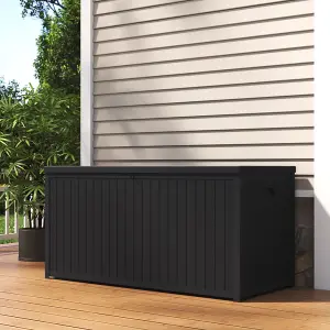 4 x 2 ft Black Large Lockable Waterproof Plastic Outdoor Garden Storage Box with Lid 430L Flat Top