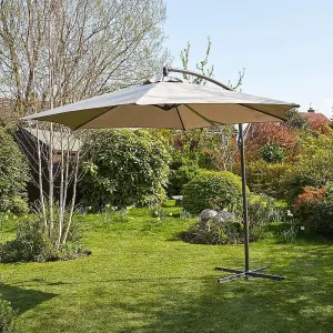 Home Source Gozo 3m Garden Outdoor Overhanging Cantilever Crank Parasol Grey