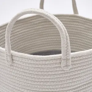 Grey Woven Laundry Storage Basket Laundry Hamper Clothes Storage Bag Bin with Pom Poms