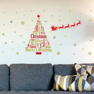 Wall Sticker English Quotes Santa's sleigh Christmas Tree Living Room Decoration