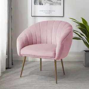 Helena 74cm wide Pink Shell Back Velvet Fabric Accent Chair with Brass Coloured Steel Legs