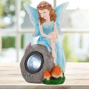 Enchanted Blue Solar Fairy On Rock Garden Light