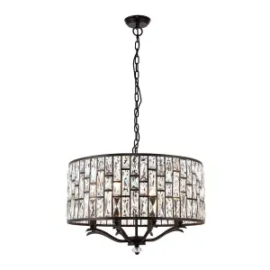 Luminosa Belle 8 Light Ceiling Pendant Dark Bronze, Clear Crystal, E14