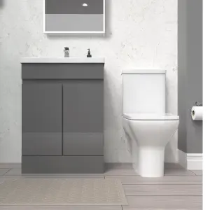 Nes Home 600mm Steel Grey Basin Vanity & Rimless Close Coupled toilet