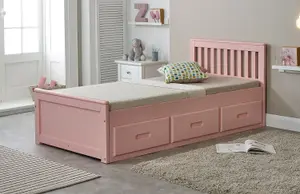 Mission Solid Wooden Storage Bed Frame 3ft Single - Pink