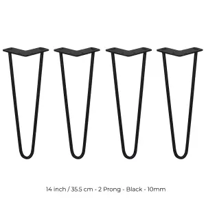 4 x Hairpin Leg - 14 - Black - 2 Prong - 10m