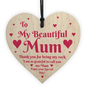 Beautiful Mum Gifts Wood Hanging Sign For Birthday Mothers Day Plaque Heart