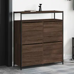 Berkfield Shoe Cabinet with 4 Flip-Drawers Brown Oak 100x34x112 cm