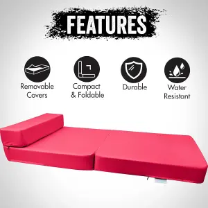 Fold Out Single Z Bed Futon Sofa Chair Mattress - Pink