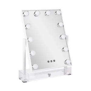 White Rectangular Hollywood Rotatable LED Vanity Makeup Mirror Dimmable with Storage Box