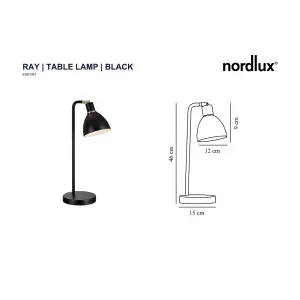 Nordlux Ray Indoor Living Bedroom Office Metal Table Lamp in Black (Diam) 12cm