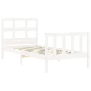 Berkfield Bed Frame with Headboard White Single Solid Wood