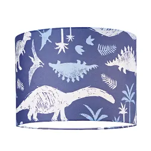 Modern and Fun Dinosaur Themed Navy Blue and White Cotton Children's Lamp Shade