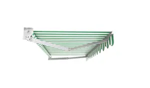 Primrose Awnings 3.5m x 2.5m Retractable Manual No Torsion Bar Green & White Awning Outdoor Patio Canopy