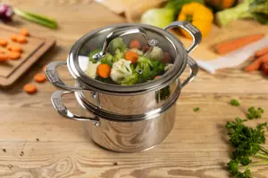 Kuhn Rikon Allround Stainless Steel Induction Safe Stackable 2-Tier 20cm/3.1L Casserole Pot Steamer Set