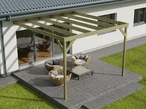 Wall-mounted wooden box pergola, complete DIY kit, 3m x 3m (Natural finish)