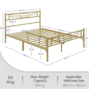 Yaheetech Antique Gold 5ft King Metal Bed Frame with Cloud-inspired Design Headboard and Footboard