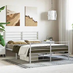 Berkfield Metal Bed Frame with Headboard and Footboard White 120x190 cm 4FT Small Double