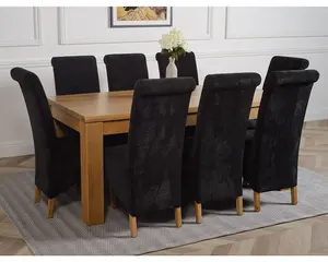 Dakota 182 x 92 cm Chunky Oak Large Dining Table and 8 Chairs Dining Set with Montana Black Fabric Chairs