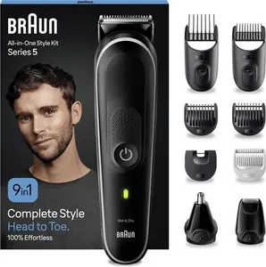 Braun All-In-One Style Kit Series 5 MGK5410, 9-In-1 Everyday Grooming Kit For Men, For Beard Trimming, Hair Clipping, Ear, Nose & More, With