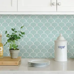 Teal Green Shell Backsplash Tiles Peel & Stick 4pcs Home Wall Stickers