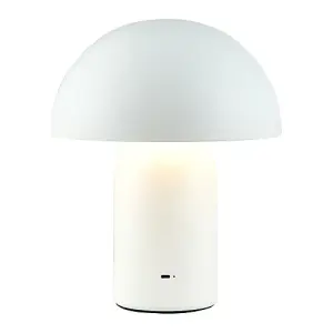 Modern Rechargeable 35cm Mushroom Lamp in Mat White with Touch Dimmer Button