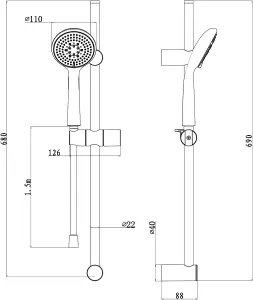 GoodHome Cavally Chrome effect 3-spray pattern Shower kit