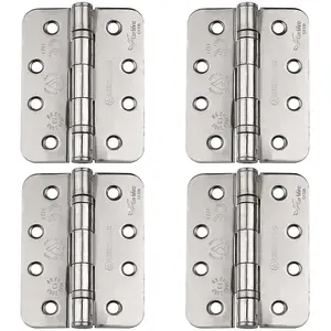 4 PACK - PAIR Grade 13 Heavy Duty Ball Bearing Hinge - RADIUS 102 x 76mm Satin Steel