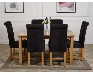 Oslo 150 x 90 cm Medium Oak Dining Table and 6 Chairs Dining Set with Washington Black Fabric Chairs