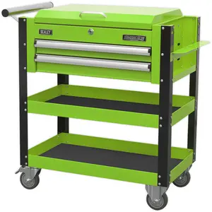 Durable Green Tool & Parts Trolley with Lockable Lid - 925 x 440 x 900mm