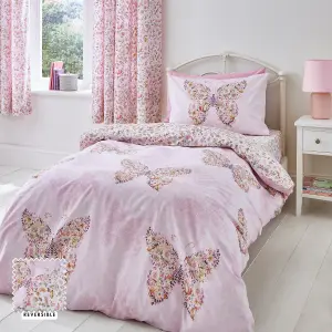 Catherine Lansfield Bedding Enchanted Butterfly Reversible Duvet Cover Set with Pillowcase Pink