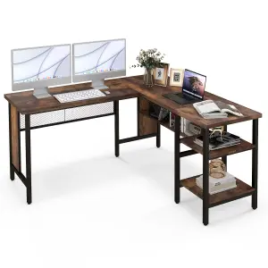 Costway L-Shaped Corner Computer Desk 150cm Large Corner Desk Workstation w/ 2-Tier Shelves