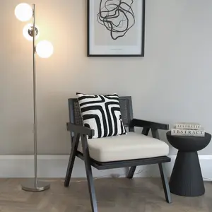 ValueLights Jas Black 3 Way Floor Lamp with White Frosted Glass Globe Shades - LED Bulbs Included