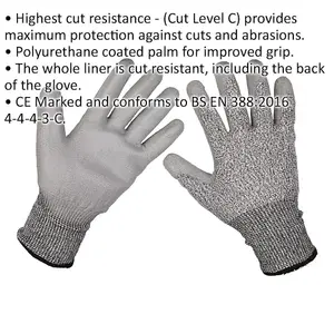 PAIR Large Anti-Cut PU Gloves - Coated Palm for Added Grip - Abrasion Resistant