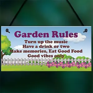 Red Ocean Cool Garden Rules Sign Hanging Shed Summerhouse Plaque Garden Sign For Outdoor Gate Sign Gift For Her Women