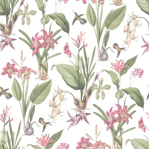 Galerie Secret Garden White/Neutral Botanical Floral Wallpaper Roll