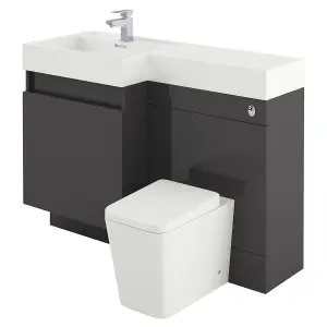 Solstice Gloss Dark Grey Left Hand Bathroom Vanity Basin & WC Unit Combination (W)1200mm (H)890mm