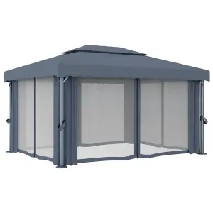 Berkfield Gazebo with Curtain&LED String Lights 4x3 m Anthracite