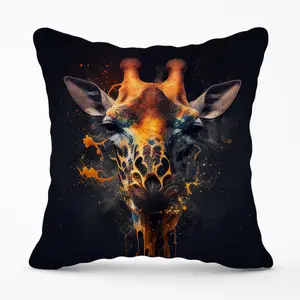 Golden Giraffe Face Splashart Cushions 45cm x 45cm