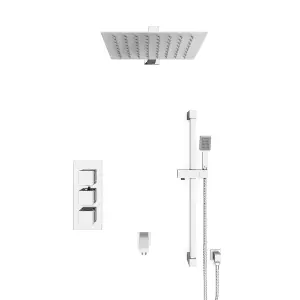 Nes Home Olive Square 3 Way Concealed Thermostatic Shower Mixer Valve, Shower Head, Handset, Slider Rail, Bath Spout Set