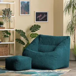 icon Morgan Corduroy Armchair Bean Bag and Footstool Set Teal Green Giant Bean Bag Chair