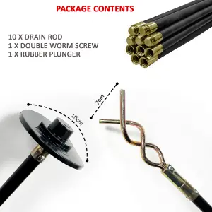 12 Piece 9m Drain Rods Plumbing Rod Set Cleaning Drainage Worm Screw Plunger .