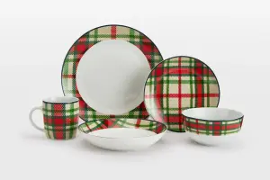 30 Piece Green Tartan Dinner Set