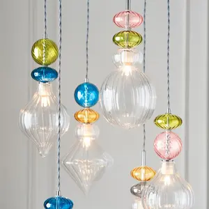 Luminosa April Plate Pendant Ceiling Lamp, Chrome Plate,, Multi Coloured Glass