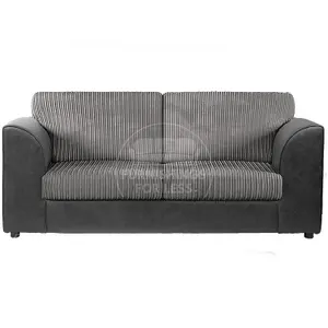 Luxor Jumbo Cord 3 + 1 + 1 Fabric 3 Piece Sofa Suite - Fullback Black and Grey