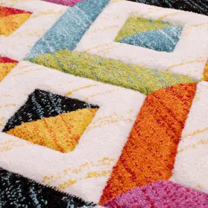 Multicolored Easy to Clean Modern Geometrical Rug for Living Room, Bedroom, Dining Room - 80cm X 150cm