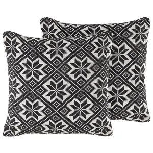 Set of 2 Cushions BESKOZ Boucle 45 x 45 cm Geometric Black